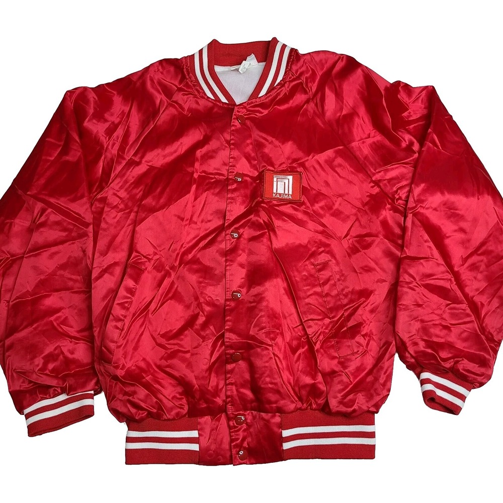 Vintage Hartwell Kajima Construction Nylon Bomber Jacket Men's Size Medium Red